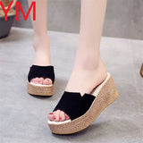 Outside 2020 Summer Women Wedge Sandals Shoes Woman Casual Straw High Heels Platform Ladies Slides Female