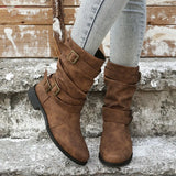 Breakj Autumn And Winter Martin Boots Belt Buckle Large Size Cylinder Cylindrical Women's Leather