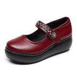 Breakj Red Heel Slope Thick-Soled Waterproof Table Shallow Mouth Single Shoe Velcro Size Size Of The Elderly Pine Cake Mother
