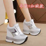 Breakj 2023 New Inner Heighten Small White Shoes Female Platform Korean Version Of Versatile Casual Shoes 12Cm Ultra High Heel Women's Singles