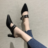 Spring Autumn Women Sandals Pointed Toe PU Cross Strap Pump Buckle Female Casual Solid Footwear Comfortable Retro Ladies
