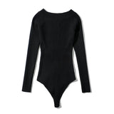 Women Sexy Off Shoulder Knitted Bodysuit 2021 Solid Long Sleeve Bodycon Jumpsuit Streetwear Casual Slash Neck