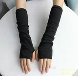 Knitted Protection Fingerless Long Gloves Women Arm Warmers Solid Warm Mittens Half Finger Sleeves
