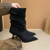 Breakj Tips High Heels Folding Pile Boots Children 2025 New Belt Buckle Thin Short