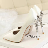Women Pumps Pointed Toe Satin Office Lady Shoes Summer High Heels Woman Wedding Bridal Shoes Metal Ladies