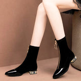 Women's Rubber Boot Zipper Booties Ladies Boots-women Crystal Ankle Pointy Shoes for women 2022 Stockings Autumn
