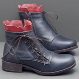 Women Boots Autumn PU Mid-Calf Boots With Back Lace-up Design Boots Solid Color Low Heels Shoes Botas