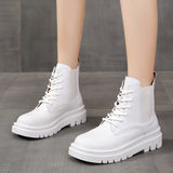 Platform Chunky Chelsea Boots Women Autumn Winter PU Leather Woman Shoes Lace Up Combat Botas Thick Heels Ankle