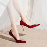 Breakj Shoes He Wedding Dress Diamond Bride Shoes Red High Heels Female Spring And Autumn Fine Heel Pointed Fashion In The Heel Single