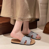 Breakj Boken Slippers Female H Drag Wear 2025 New High-End Sense French Flat-Bottomed Beach Word Drag