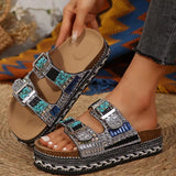 Breakj New Thick Bottom Rope Double Buckle Water Drill Softwood Beach Slippers Large Size Women's Shoes Bright