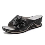 Breakj Summer New Slope With Flower Fish Mouth Large-Size Slippers Car Sewing Hollow Women's Leisure Cold