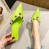 Pointed Toe Shallow Mouth 4cm Medium Heel Stiletto Rivet Sandals Hot Sale Women's Low Heel