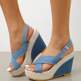 Breakj Platform Heel Sandals 2024 Size Denim Cross Buckle