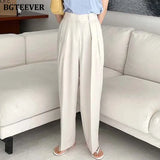 Casual Button High Waist Loose Straight Pants for Women 2021 Summer Ladies Wide Leg Trousers Female Solid