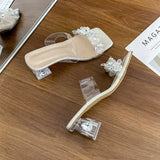 Breakj Transparent Crystal Diamond-Embossed Coarse Slippers Women's Shoes 2025 New Summer Outside The Water Drill High-Heeled