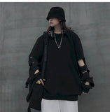 Street Tshirt Women T Shirt Couple Hip Hop Loose Hollow Black Long Sleeve Student Gothic Punk Clothes Plus Fashion