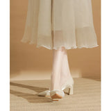 Breakj Pearl Coarse Heel High Heels Design A Sense Of Niche Temperament Dentstiness Head Dress Bridesmaid Shoes Light
