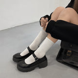 Platform Flat Oxford Shoes Black Lace Up Leather Casual Round Toe Spring Autumn Shoes Heighten Waterproof Shoes Plus