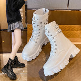 Buckle Thick Heel Martin Boots Autumn 2024 New Comfortable Short Boots 43 Plus Size Women's