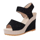 Breakj Summer New Slope And Fish Mouth Sandals Women's Casual Loose Cake Thick Sole High Heel Magic Sticker Women's