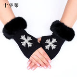 New Fashion Gloves with Artificial Stones Black Half-finger