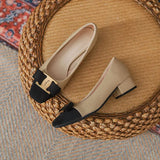 Fragrant Wind Thick Heel Single Shoes Female 2024 Spring And Autumn New Temperament Commuter Wind Spell Color Shallow French High