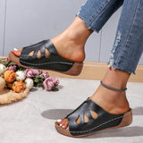 Size 2024 Spring / Summer Slope Heel Hollowed-Out Slippers Women's Casual Pedaling Sewing Thread Slope Heel