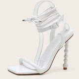 INS Hot Sale Female Sandals Solid Buckle High Heel Gladiator Shoes Sexy Trendy Fashion Dress Party Summer