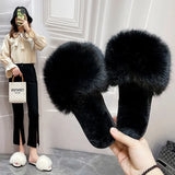 Breakj Autumn And Winter New Wool Slippers Fashion One-Line Home Indoor Cotton Slippers Women's