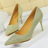 Shoes Rhinestone Woman Pumps Fashion Wedding Shoes Women Basic Pump Stiletto Heels 10cm 7cm Heeled Shoes High