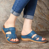 Breakj Women's Slippers Summer Large-Size Slope Heel Sandals Hollow Cross Lady