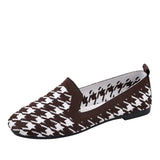 Loafers Houndstooth Knitted Slip on Shoes Spring Flat Moccasins Ladies Wide Fit Zapatos De