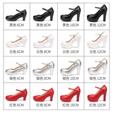Catwalk High Heels Women's Cheongsam T Show White Size Waterproof Table Thick Heel Leather Round Head Single