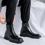 Breakj Men's Shoes Summer Shorts British Square Head Black Zip Booshoe