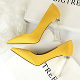 Shoes Clear Crystal Woman Pumps Silk High Heels Shoes Sexy Wedding Shoes Women Heels Party Shoes Female Plus Size 41