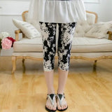 Calf-Length Floral Stripe Print Sexy Pants Black Short Capris Women Summer Leggings High