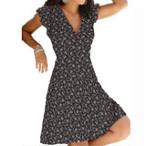 Summer 2021 New Casual Floral Print V Neck Pullover A-line Dress Fashion Short Sleeves Elegant Office Lady Party