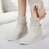 Leather Heightened With Plush Thread Short Boots Flat-Soled Martin Boots Thin Boots With Drill In The Middle Of The Thick