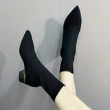 Women's Knitted Ankle Boots Pointed Toe Stretchy Chunky med Heels Fashion Sock Short