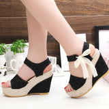 2020 Fashion INS Hot Lace Leisure Women Wedges Heeled Women Shoes Summer Sandals Party Platform High Heels Shoes