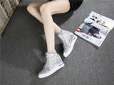 Women Wedge Platform Sneakers Rubber Brogue Leather High heels Lace Up Shoes Pointed Toe Height Increasing Creepers White