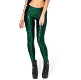Women Fish Scale Print Mermaid Leggings Push Up Stretch Shiny Pants Casual