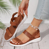 Breakj Summer New Casual Sandals Women Comfortable Flat Fish Mouth Manchcro Plus Size