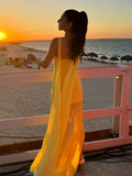 New Solid Color Sexy Hanging Neck Mesh Splicing Dress High-End Temperament Open Dress Dress