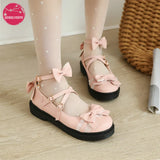 Women Fashion Low Heel Bow Rivet Buckle Strap Platform Lace Ruffles Round Toe Elegant Cosplay Lolita Mary Janes Shoes
