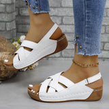 Breakj Slope Heel Velcro Fish Mouth Roman Sandal Plus Size Wedge Platform Al