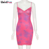 Women Sexy Y2K Bodycon Dress Skinny v-Neck Camisole Sleeveless Lace Fitness Stretchy Party Vacation Clubwear