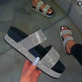 Slippers Women 2020 Woman Crystal Slides Platform Slippers Chunrry Shoes Rainbow Shiny Diamond Large Size