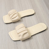 Large-Size Slippers For Women's New Summer 2024 Korean Version Of Fashionable Pleated Sandals With Square Head